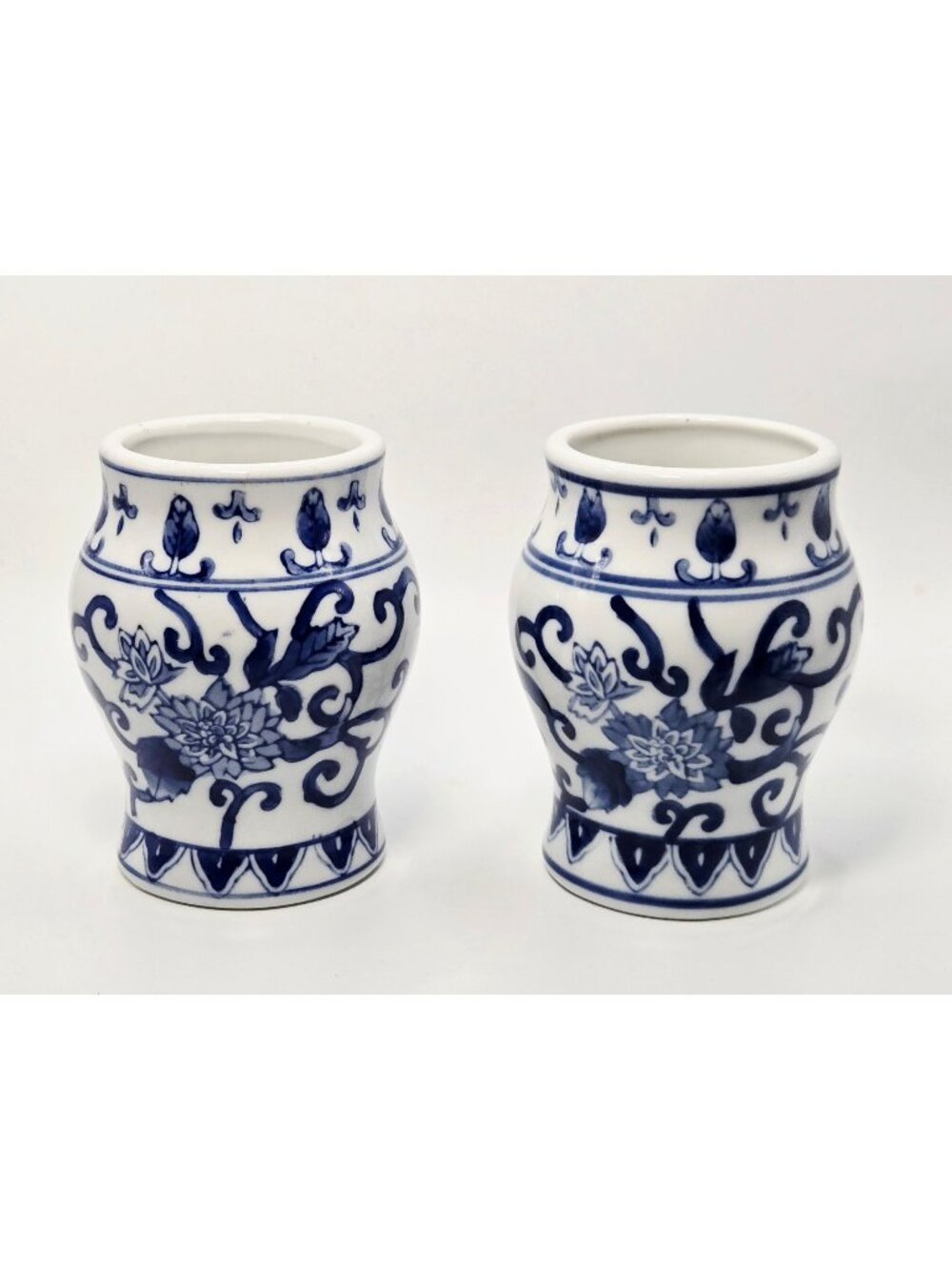 Blue & White Porcelain Decorative Vases Set Of 2 Floral Patterns